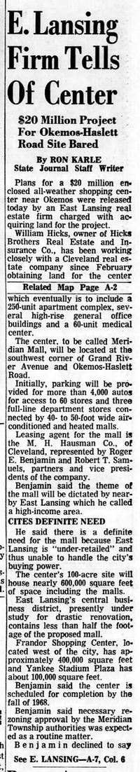 Meridian Mall - Aug 1966 Article On Center